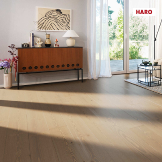 547607 Haro Parquet - Planche large à l'ancienne série 4000 - Sapin pastel gris universal brossé 4V verni Naturadur